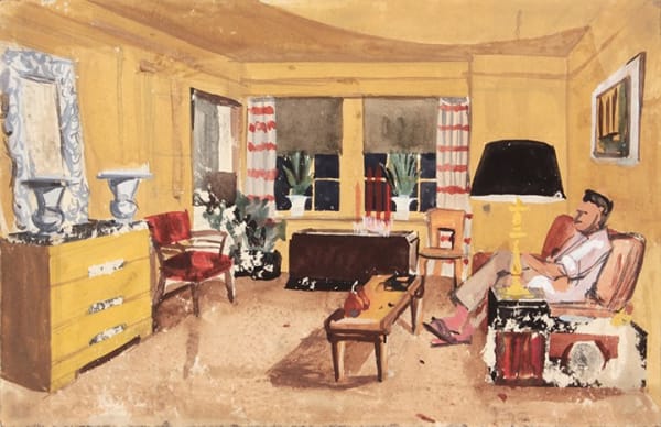 Philip Pearlstein, Untitled (Dwelling Spaces_Living Room 1_Striped Curtains), 1946-49