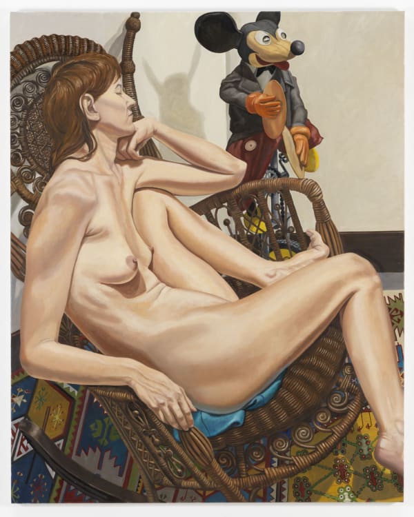 Philip Pearlstein, Model with Mickey Mouse on Unicycle and Wicker Chair, 2009
