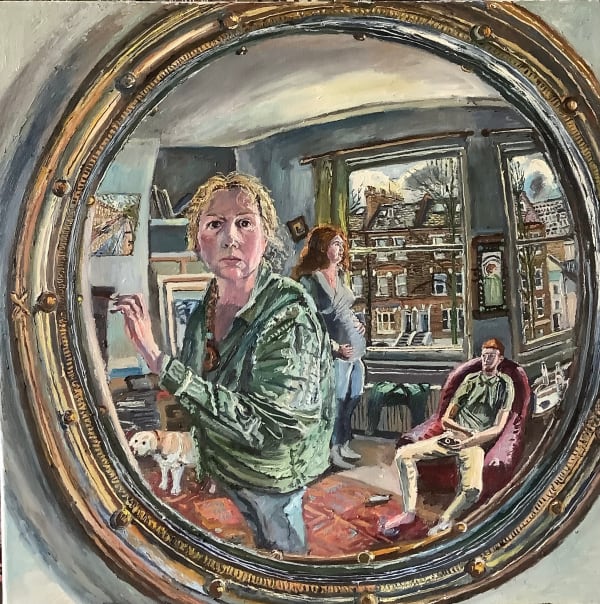 Melissa Scott-Miller Self portrait with growing family, 2021 Oil on canvas 60 x 60 cm 23 5/8 x 23 5/8 in