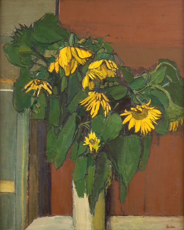 still life oil painting of sunflowers by Peter Coker