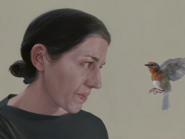Rachael Robb Self Portrait with Bird, 2022 Oil on claybird 40 x 30 cm 15 3/4 x 11 3/4 in