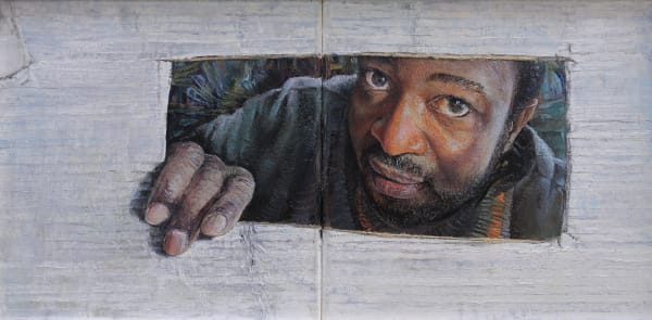 Titus Agbara Intent- Thinking Outside the Box, 2022 Oil on canvas 32 x 57 cm 12 5/8 x 22 1/2 in