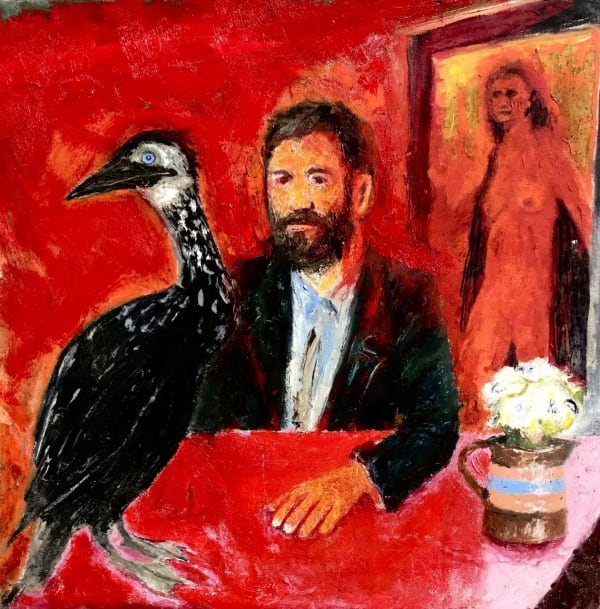 Alan Parker Self Portrait with a Stuffed Cormorant, 2023 Oil on canvas 100 x 100 cm 39 3/8 x 39 3/8 in