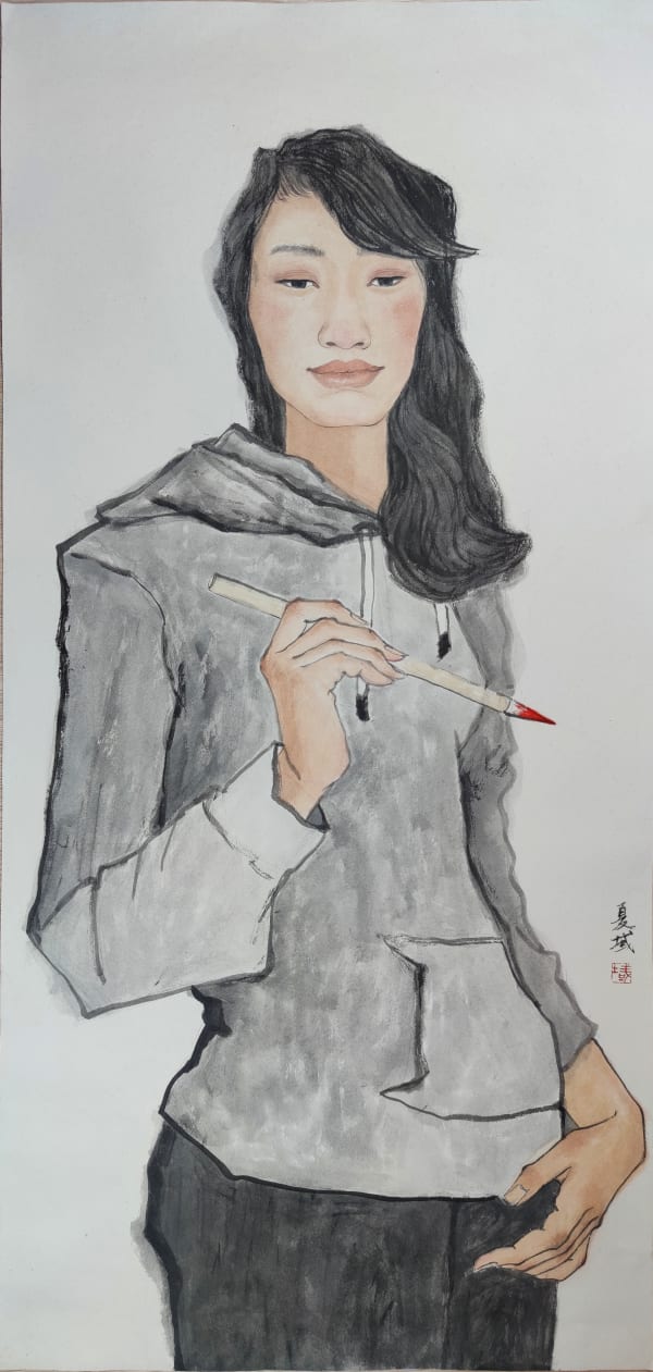 Olivia Pang Observation, 2022 Contemporary Chinese Ink painting 82 x 39 cm 32 1/4 x 15 3/8 in