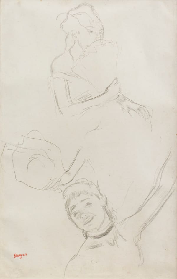 Edgar Degas, Études: Femme à l'Evantail, Main tenant un Bouquet, Buste de Danseuse, 1876-80, c.