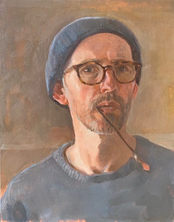 David Caldwell Self Portrait, 2023 Oil on board 40 x 35 cm 15 3/4 x 13 3/4 in