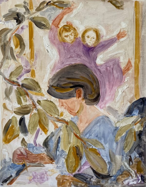 Yuliya Lennon Self Portrait with Twins, 2023 Oil and wax 39 x 32 cm 15 3/8 x 12 5/8 in