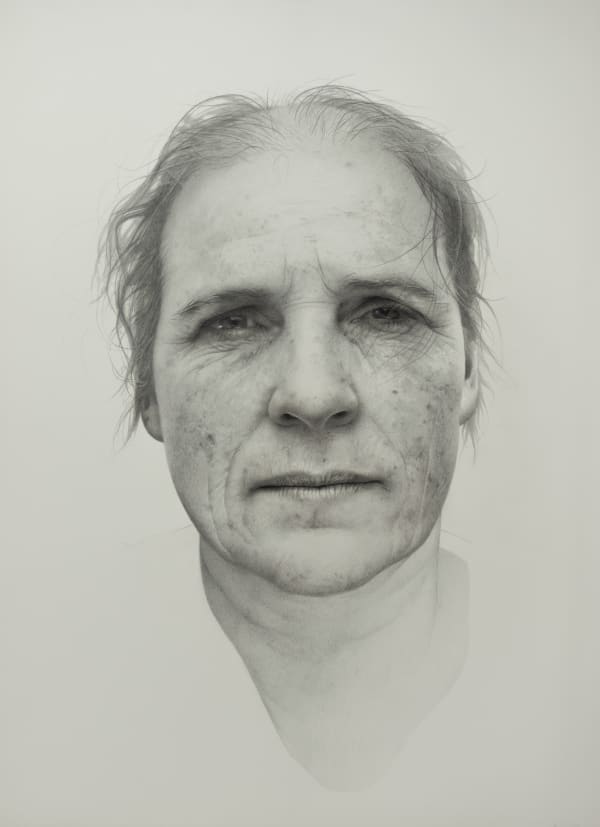 Annemarie Busschers Self-Portrait (Chemotherapy), 2021 Pencil and acrylic on museum cardboard 332.7 x 256.5 x 12.7 cm (incl. frame) 131 x 101 x 5 in