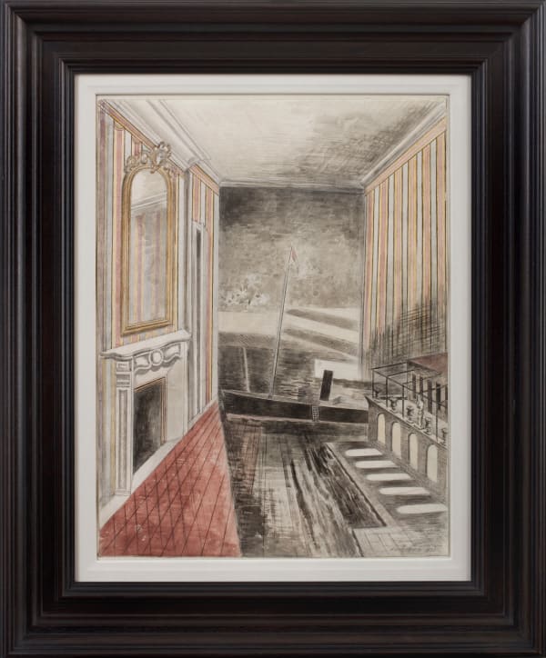surreal interior watercolour painting by Paul Nash