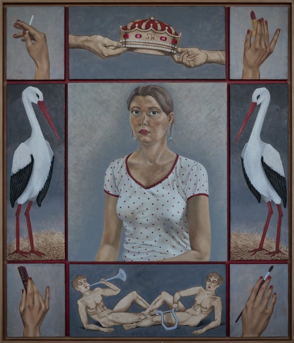 Salwa Wittwer Krönungs-Polyptychon (Coronation polyptych), 2024-25 Oil on Canvas 135 x 115 x 4 cm (incl. frame) 53 1/8 x 45 1/4 x 1 5/8 in