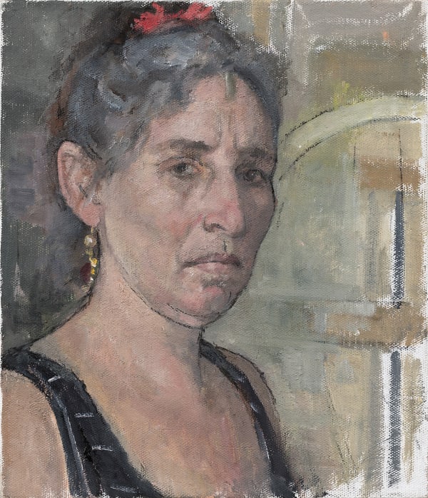 Roni Taharlev Self Portrait, First Year Without My Father, 2023 Oil on linen mounted on panel 35 x 30 x 2 cm 13 3/4 x 11 3/4 x 3/4 in