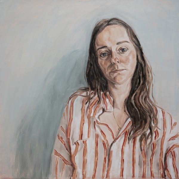 Harriet Selka Self portrait with new brushes, 2025 Oil on board 50 x 50 x 4 cm 19 3/4 x 19 3/4 x 1 5/8 in