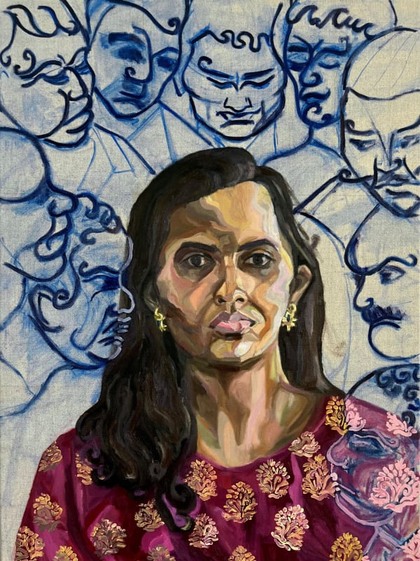 Pranavi Agarwal The Adoration of Women, 2025 Oil on linen 80 x 60 x 4 cm 31 1/2 x 23 5/8 x 1 5/8 in