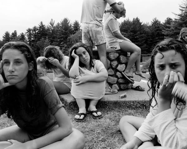 Gillian Segal (left) and Marnie Bernstein (center) with Girls on Bed, Camp Girls Series, Camp Pinecliffe, Harrison, ME