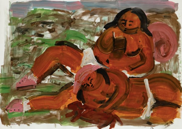 Monica Kim Garza, at the park reading with the pup, 2025