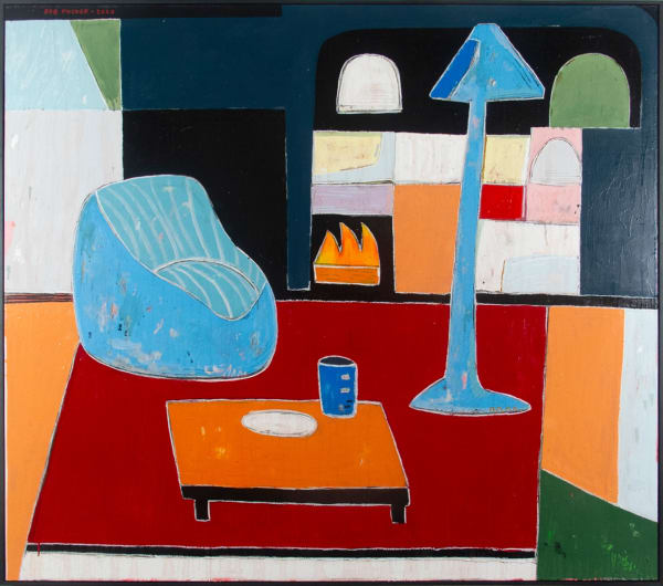 Rob Tucker, A Hockney Hollywood Hills Studio With A Warm Lit Fire, 2020