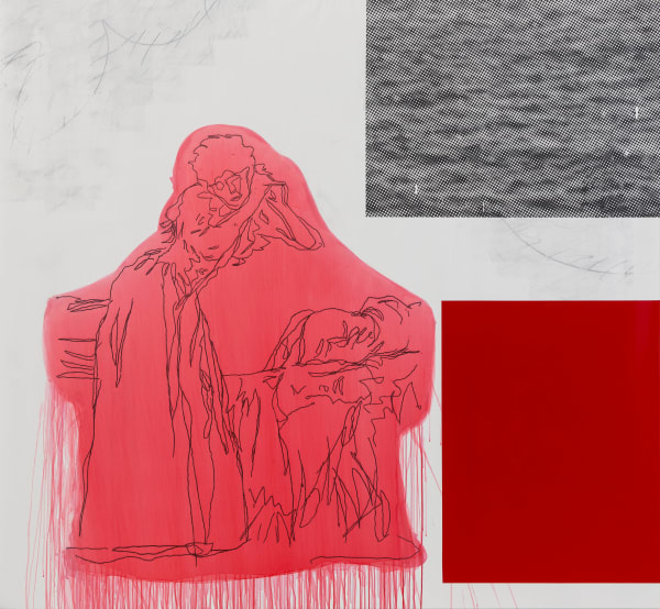 Julião Sarmento, Joven en pie, mesándose los cabellos (Red), 2020