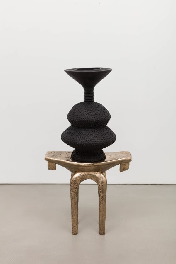 Lina Iris Viktor, black eclipse on golden stool, 2024