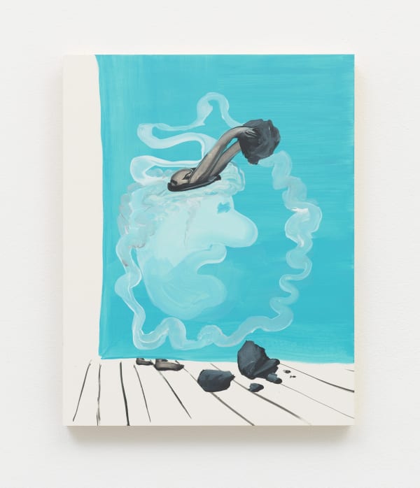 Tala Madani, Stone head with blue curtain, 2011