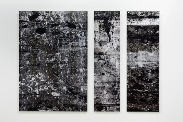 John Skoog, South Wall II (Tar-drip), South Wall I (Cans), East Wall I (Limewash), 2014