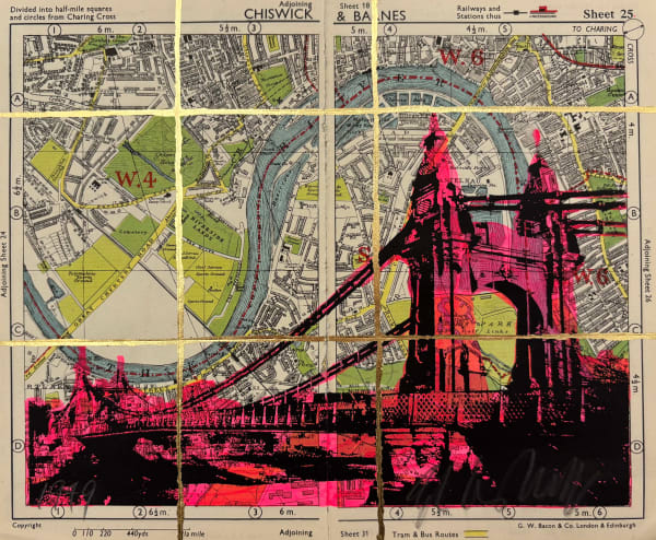 Angela Morris-Winmill, Hammersmith Bridge, Pink Ink, 1949