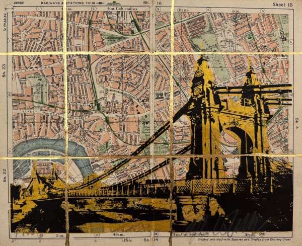 Angela Morris-Winmill, Hammersmith Bridge, Gold Ink, 1915