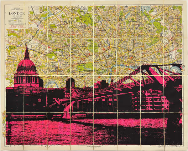 Angela Morris-Winmill, St Paul's and Millennium Bridge, Pink Ink, 2025