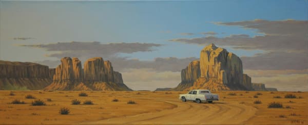 Simon Harling Monument Valley Cadillac* Oil on canvas 25.3 x 61 cm