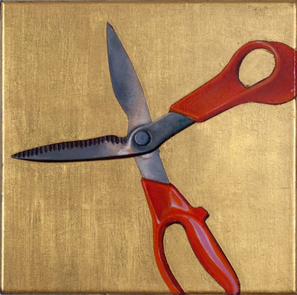 Cynthia Poole Scissors I Acrylic on canvas with gold leaf 25 x 25 cm