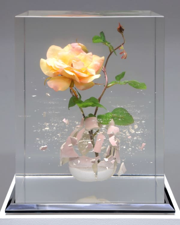 Tom Martin The Time is Now XXVI Resin, artificial flowers, porcelain and stainless steel 28 x 28 x 33.5 cm