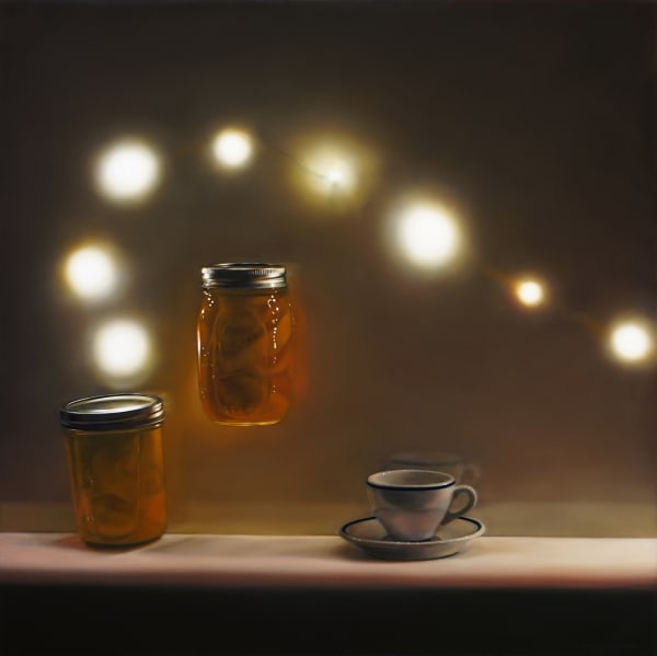 Tom Betts Lifting Light with Peaches Oil on panel 40.5 x 40.5 cm