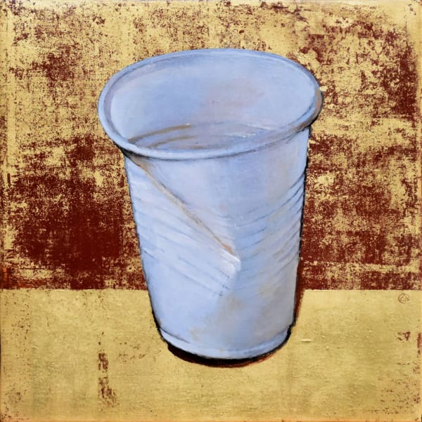 Cynthia Poole Water Cooler Cup Acrylic on canvas with gold leaf 25 x 25 cm
