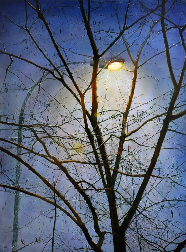 Andres Castellanos Tree with Streetlight Acrylic on panel 81 x 60 cm