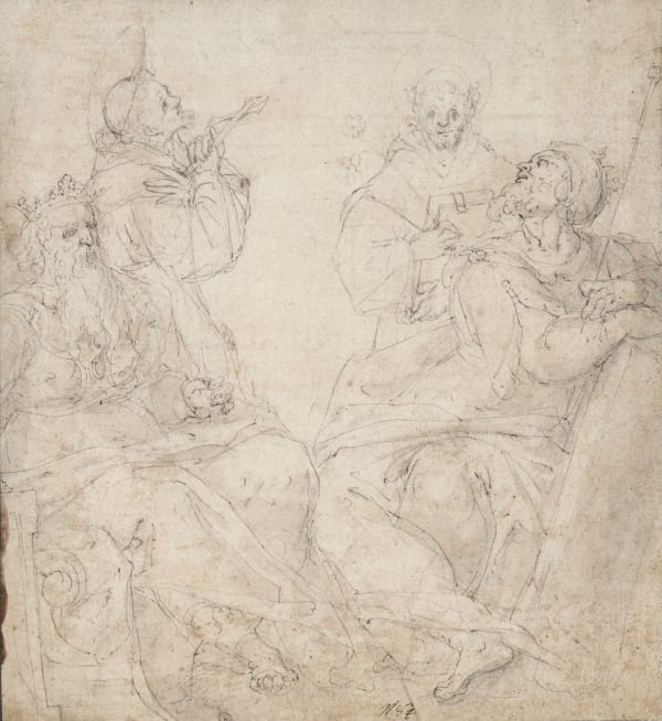 Filippo Bellini (Urbino 1550 – Macerata 1603), Composition with Two Kings and Two Franciscans