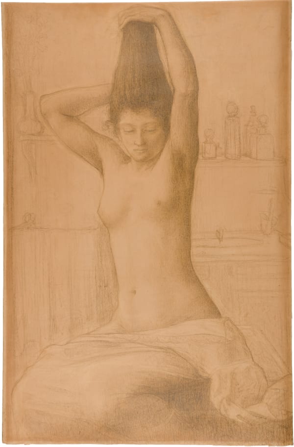 Attributed to Armand Rassenfosse (Liège, 1862 – 1934), Half-length Nude Woman Arranging Her Hair, 1906