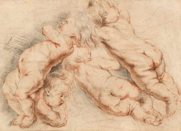 Attributed to Jean Antoine WATTEAU (Valenciennes 1684 - 1721 Nogent-sur-Marne), Study of Putti after Rubens (recto), Study of figures after Rubens (verso - contre épreuve)