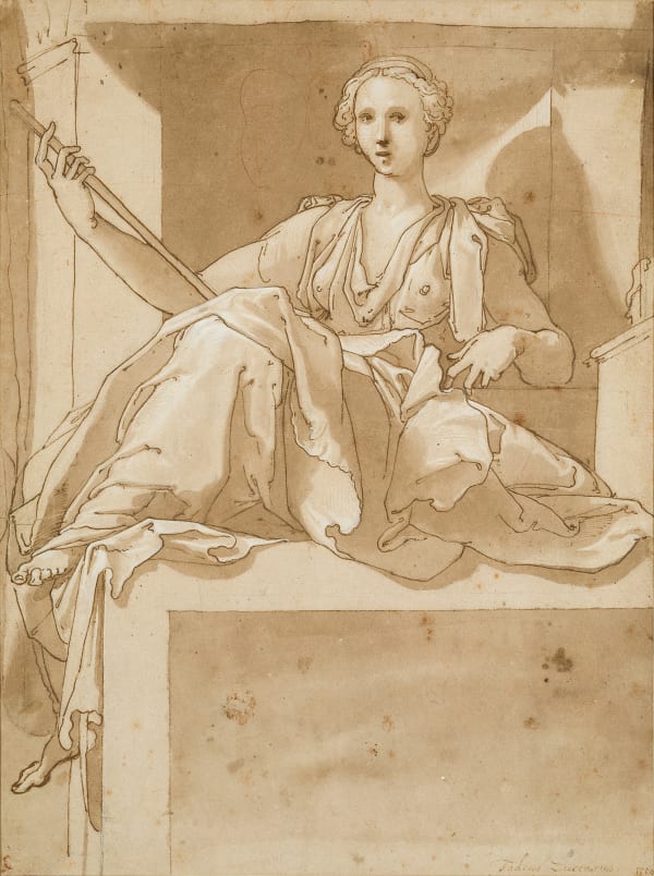 Taddeo Zuccaro (Urbino 1529 - 1566 Rome) and Workshop, Seated Woman Holding a Staff, c. 1565
