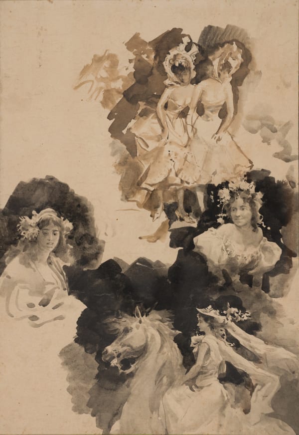 Circle of Giovanni Boldini (Farrare 1842 – 1931 Paris), Studies of Women: Cabaret Dancers, Equestrian Lady and Female Profiles, c. 1900