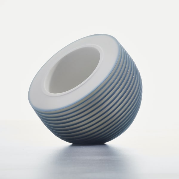 Nicholas Lees Small Teal Floating Bowl, 2021 thrown and lathed Parian porcelain, soluble cobalt, soluble copper h. 13 cm x dia. 13 cm