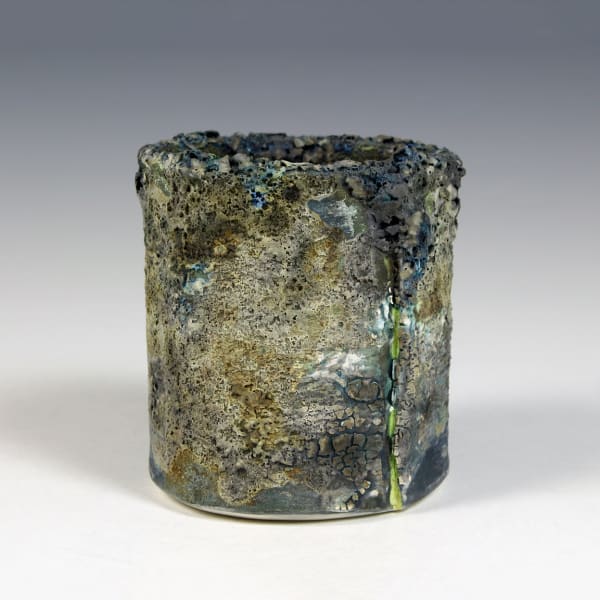 Paul Wearing Cylinder, 2021 porcelain, multiple slips and glazes impressed seal mark 'PW' 9 x 8 cm
