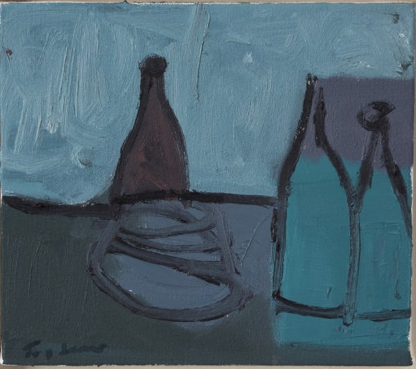Tony Scrivener, Three Bottles with Piled Stones