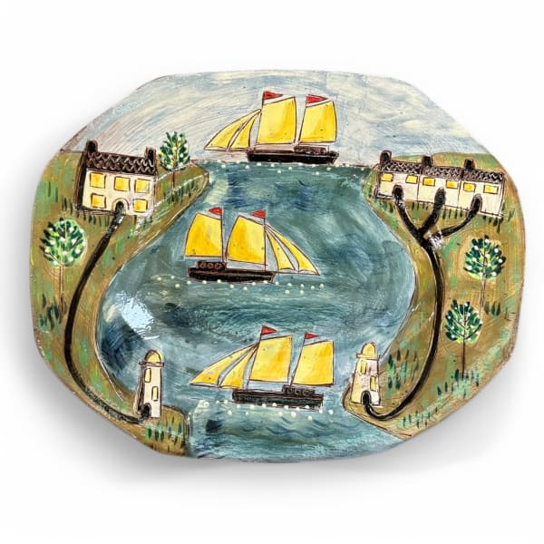 Anne Barrell, In The Channel – octagonal platter, 2025