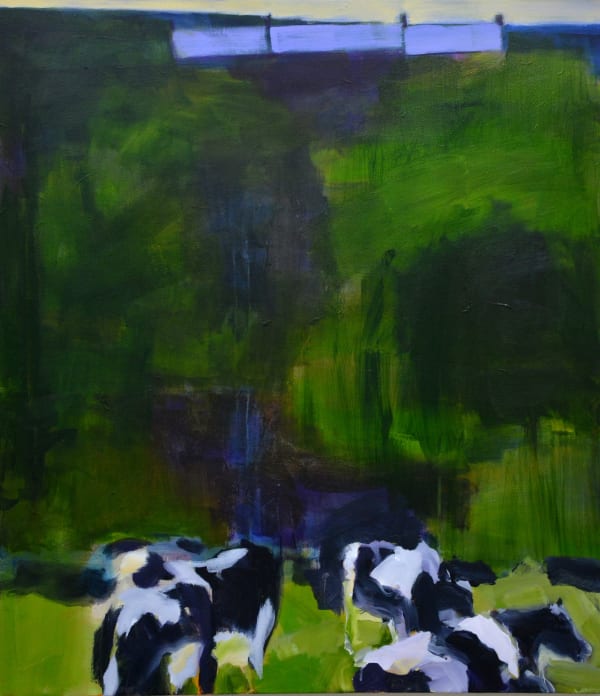 Nick Bodimeade Cow Bank (I), 2023 signed to verso acrylic on canvas h. 120 x w. 105 cm