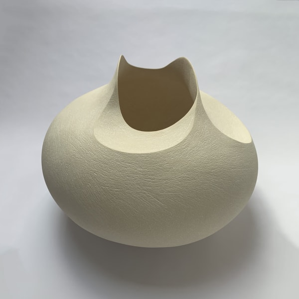 Mitch Pilkington Low White Stoneware Vessel, 2021 hand-built white stoneware impressed seal mark 'MP' h. 29 cm x w. 40 cm