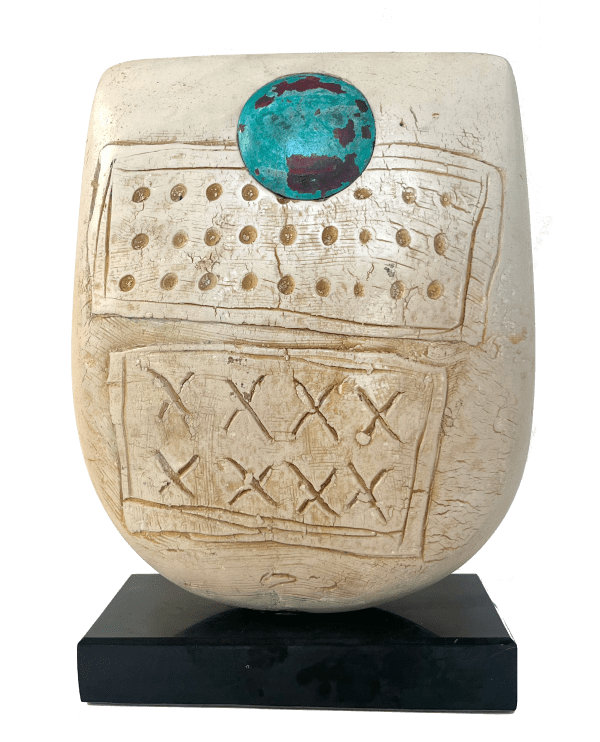 Peter Hayes, White Raku Bow with Blue Disc , 2022