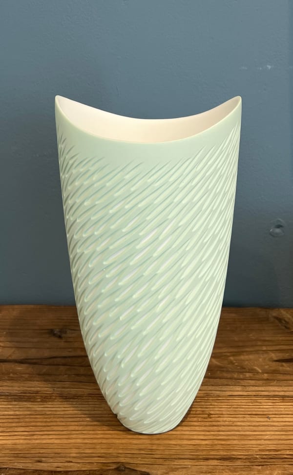 Sasha Wardell b. 1956Green 'Shoal' Vase, 2024 signed to base bone china h. 24 x w. 13.5 x d. 12 cm