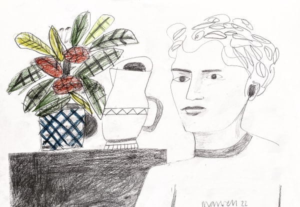 Boy with Flowers and Black Table, 2022 Christopher Marvell