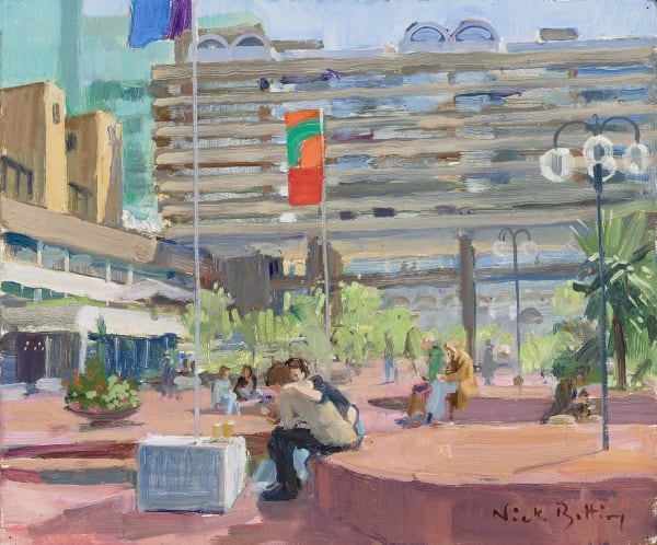 Nick Botting, 60. Bright morning, lakeside terrace, 2025