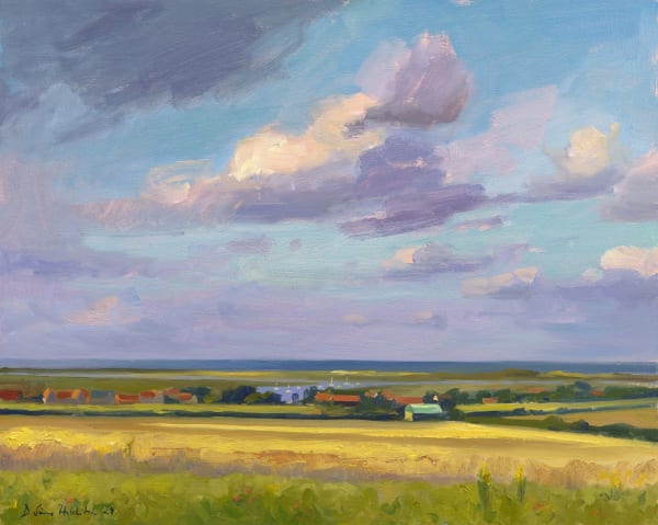 Daisy Sims Hilditch, Summer evening clouds above Brancaster Staithe from Barrow Common