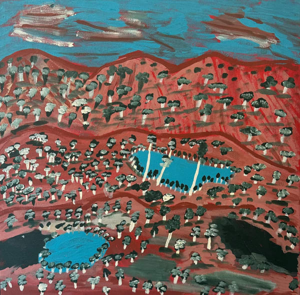Aboriginal Art, Martha Nakamarra Poulson - Nguru Yurntumu-wana (Country around Yuendumu)